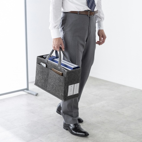 ミーティングバッグ（BOXバッグ・キャリーバッグ・15.6インチ・ノートPC対応・モバイルバッグ・フェルト・テレワーク・フリーアドレス・ブラック）