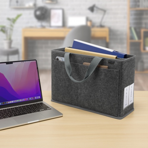 ミーティングバッグ（BOXバッグ・キャリーバッグ・15.6インチ・ノートPC対応・モバイルバッグ・フェルト・テレワーク・フリーアドレス・ブラック）
