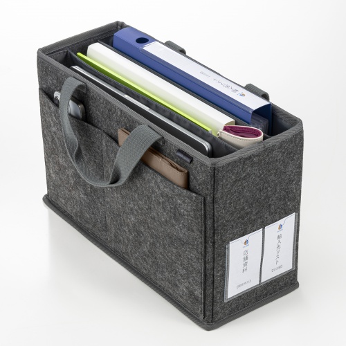 ミーティングバッグ（BOXバッグ・キャリーバッグ・15.6インチ・ノートPC対応・モバイルバッグ・フェルト・テレワーク・フリーアドレス・ブラック）