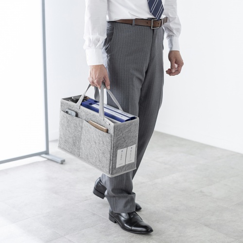 ミーティングバッグ（BOXバッグ・キャリーバッグ・15.6インチ・ノートPC対応・モバイルバッグ・フェルト・テレワーク・フリーアドレス・グレー）