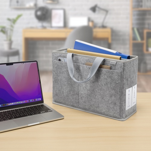 ミーティングバッグ（BOXバッグ・キャリーバッグ・15.6インチ・ノートPC対応・モバイルバッグ・フェルト・テレワーク・フリーアドレス・グレー）