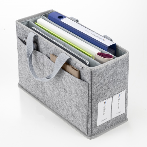 ミーティングバッグ（BOXバッグ・キャリーバッグ・15.6インチ・ノートPC対応・モバイルバッグ・フェルト・テレワーク・フリーアドレス・グレー）