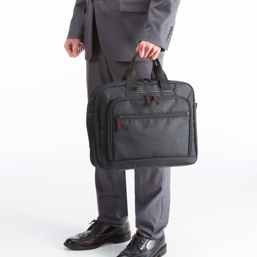 マチ拡張PCバッグ（14インチワイド対応・PCキャリングバッグ・ビジネス・通勤・ブラック）