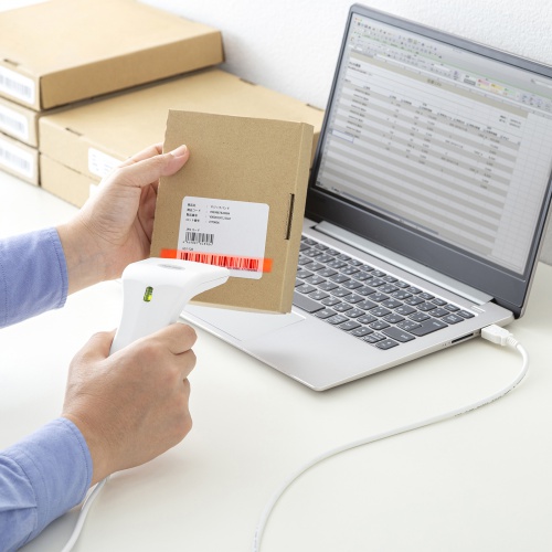 バーコードリーダー（1次元タッチ式・抗菌タイプ・スマホ画面読み取り対応・USB接続・スタンド付き）BCR-1D7W