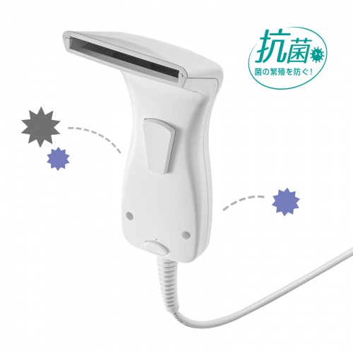 バーコードリーダー（1次元タッチ式・抗菌タイプ・スマホ画面読み取り対応・USB接続・スタンド付き）BCR-1D7W