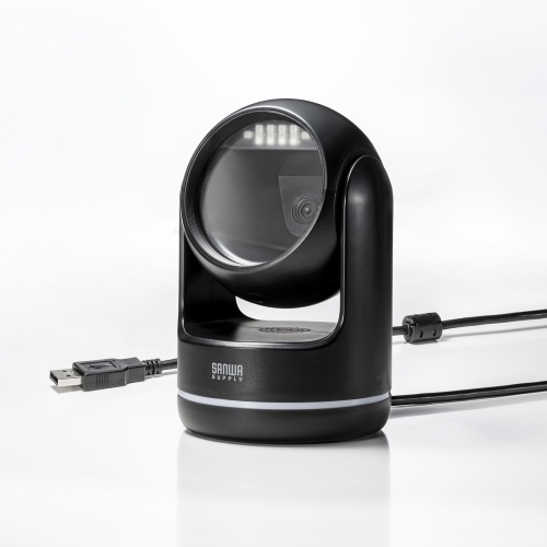 バーコードリーダー（バーコードスキャナ・QRコード・JANコード・定置式・有線・1次元・2次元・USB・図書館・物流管理）