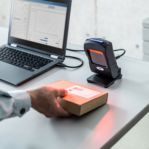 バーコードリーダー（定置式・1次元・2次元・有線・角度調節・ブラック）