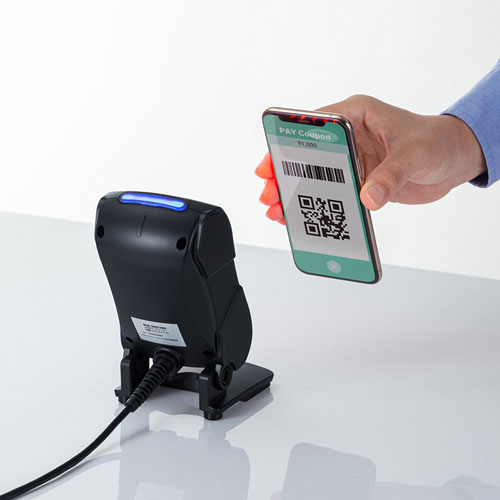 バーコードリーダー（定置式・1次元・2次元・有線・角度調節・ブラック）