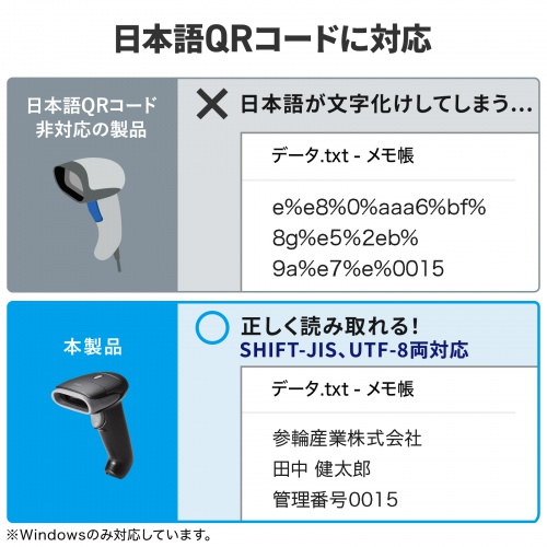バーコードリーダー（バーコードスキャナ・日本語QRコード・JANコード・Bluetooth 2.4GHz・有線/無線両対応・1次元/2次元・ 充電クレードル付・図書館・物流管理