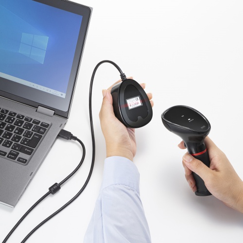 バーコードリーダー（qrコードリーダー・バーコードスキャナー・無線・ワイヤレス・2次元・１次元・レシーバー兼充電クレードル式・おすすめ・ブラック） BCR-WL2D1BK サンワサプライ