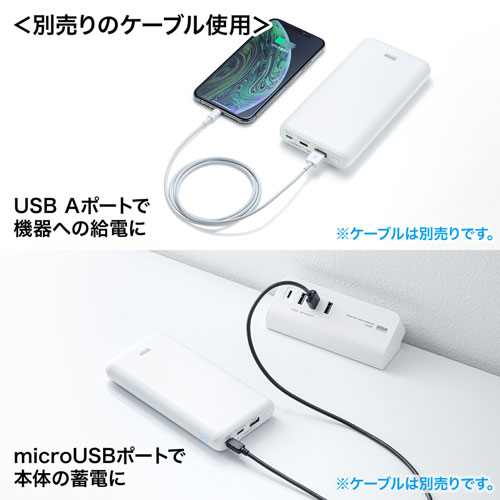 モバイルバッテリー（20000mAh・Type-cポートつき・ホワイト）