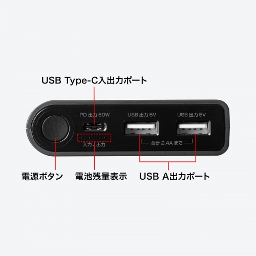 モバイルバッテリー（USB PD対応・19800mAh・PD60W・Type-C×1/USB A×1・ノートパソコン・タブレット・スマートフォン・機内持ち込み・出張・持ち運び・PSE適合品）