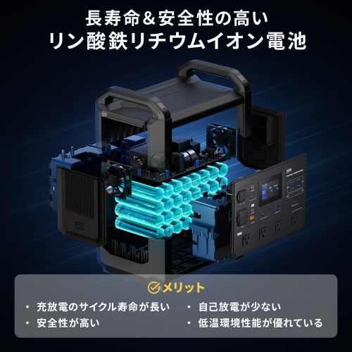 ポータブル電源（可搬型蓄電池）（大容量・1536Wh・AC1600W出力・PD100W・リン酸鉄リチウムイオン電池・ポタ電・正弦波・非常用電源・地震対策・停電・災害・節電）