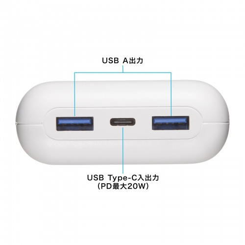 モバイルバッテリー（20000mAh・PD20W・C×1/A×2・高速充電・PSE認証済み・飛行機持ち込み可能・スマホ・モバ充・ホワイト）