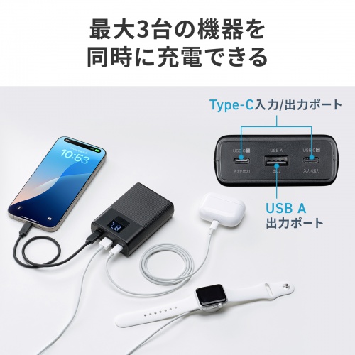 モバイルバッテリー（10000mAh・PD20W・PSE認証済み・C×2 A×1・スマホ・タブレットUSB充電・飛行機持ち込み可・旅行）