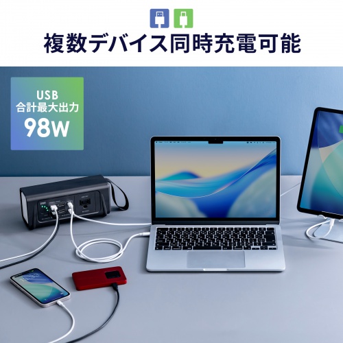 ポータブル電源（小型・AC出力・大容量・76.8Wh・24000mAh・USB PD65W・リン酸鉄リチウムイオン電池・LEDライト付き・機内持ち込み可・停電・災害・車中泊・ノートパソコン・持ち運び）