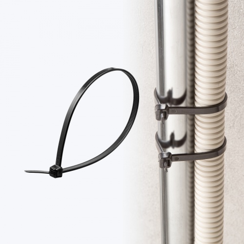 結束バンド（屋外用・長さ250mm・50本入り・耐UV・紫外線に強い・耐候性・幅4.8mm・配線・DIY・結束径最大68mm・引張強度22kg・ブラック）