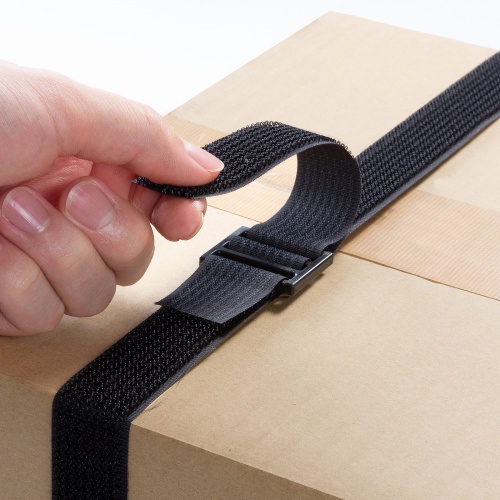 面ファスナー結束バンド（幅25mm・長さ3m・黒・専用カン付き）