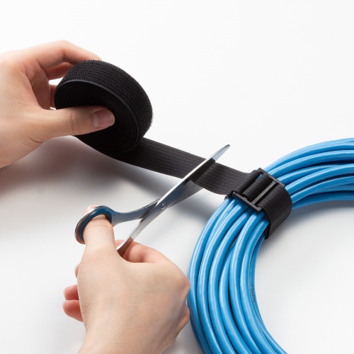 面ファスナー結束バンド（幅25mm・長さ3m・黒・専用カン付き）