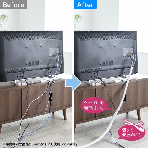 ケーブルカバー（ケーブルスリーブ・編組スリーブ・白・2m・内径13mm）