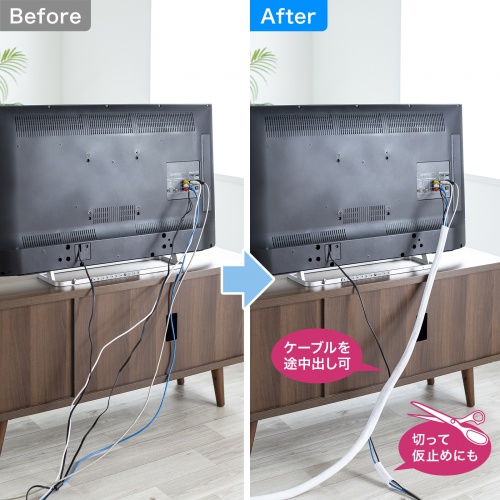 ケーブルカバー（ケーブルスリーブ・編組スリーブ・白・2m・内径25mm）