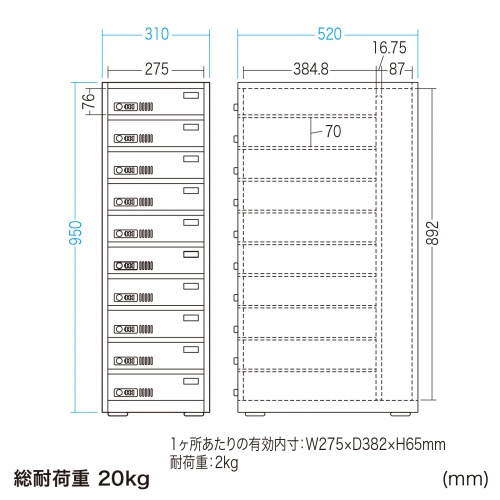 タブレット保管庫（個別管理タイプ・鍵付き・10台収納）CAI-CAB113W