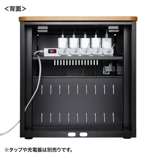 タブレット保管庫（10台収納・木目天板・ブラック）