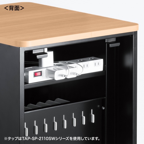 タブレット保管庫（10台収納・木目天板・ブラック）