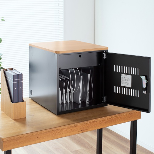 タブレット保管庫（10台収納・木目天板・ブラック）