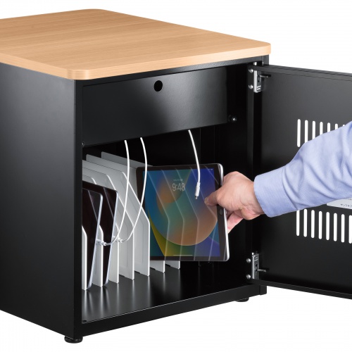 タブレット保管庫（10台収納・木目天板・ブラック）