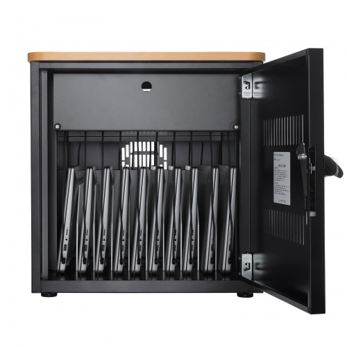 タブレット保管庫（10台収納・木目天板・ブラック）