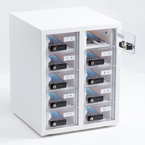 スマートフォン保管庫（収納庫・収納ボックス・10台収納・ダイヤル錠・個別扉・透明扉・学校やオフィスで一括管理・個別管理用）