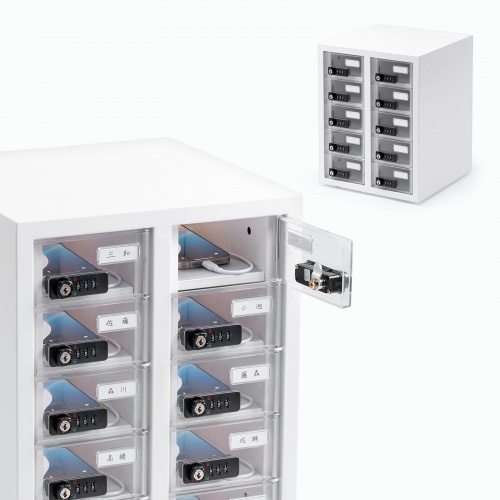 スマートフォン保管庫（収納庫・収納ボックス・10台収納・ダイヤル錠・個別扉・透明扉・学校やオフィスで一括管理・個別管理用）