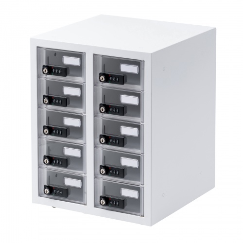 スマートフォン保管庫（収納庫・収納ボックス・10台収納・ダイヤル錠・個別扉・透明扉・学校やオフィスで一括管理・個別管理用）