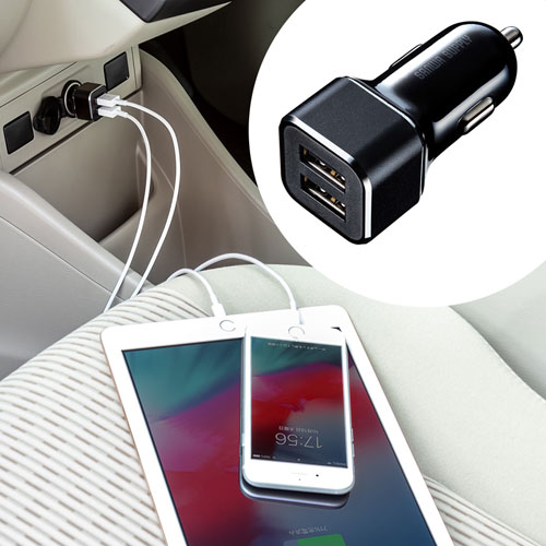 USBカーチャージャー(2ポート・合計最大4.8A・12V/24V車対応)