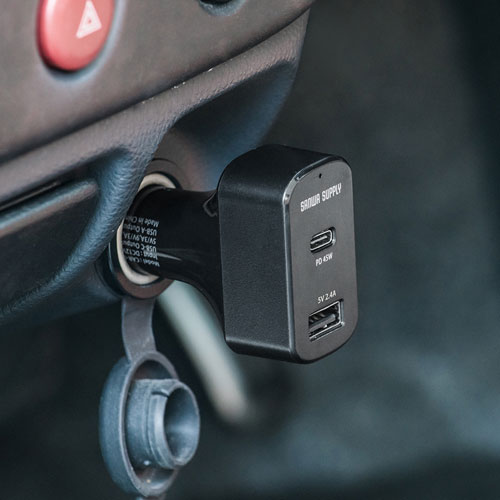 USBカーチャージャー(PD対応・Type-Cポート・2ポート・合計最大57W・12V/24V車対応)
