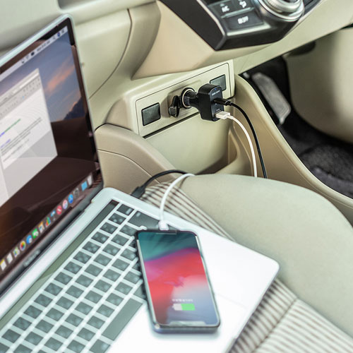 USBカーチャージャー(PD対応・Type-Cポート・2ポート・合計最大57W・12V/24V車対応)