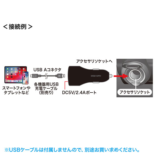 車載用USB充電器(カーチャージャー・シガーソケット・USB3ポート・最大4.8A・同時充電・12V/24V車)
