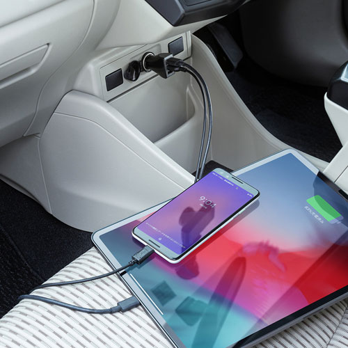 車載用USB充電器(カーチャージャー・シガーソケット・USB3ポート・最大4.8A・同時充電・12V/24V車)