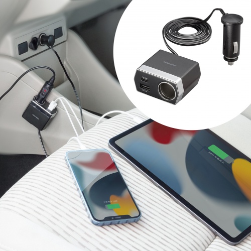 ソケット付きカーチャージャー（車載充電器・USB PD20W・Type-C・USB A・ケーブルタイプ・1.2m）