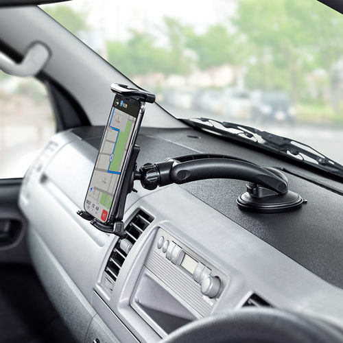 車載用タブレットホルダー（吸盤式・ダッシュボード取り付け・厚さ15㎜以下・ブラック）