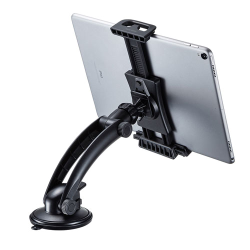 車載用タブレットホルダー（吸盤式・ダッシュボード取り付け・厚さ15㎜以下・ブラック）