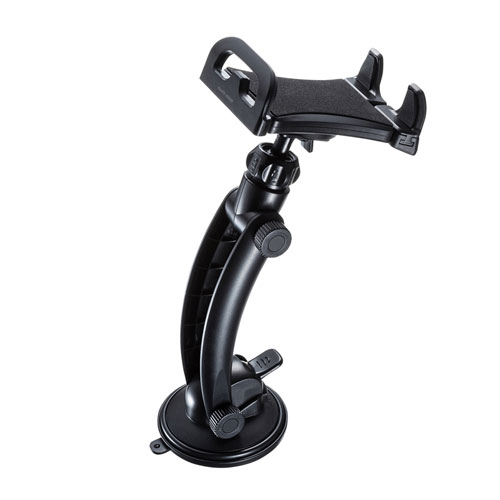 車載用タブレットホルダー（吸盤式・ダッシュボード取り付け・厚さ15㎜以下・ブラック）