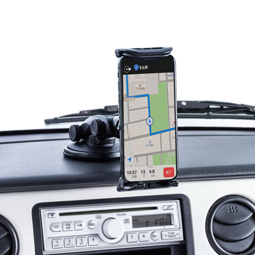 車載用タブレットホルダー（吸盤式・ダッシュボード取り付け・厚さ15㎜以下・ブラック）