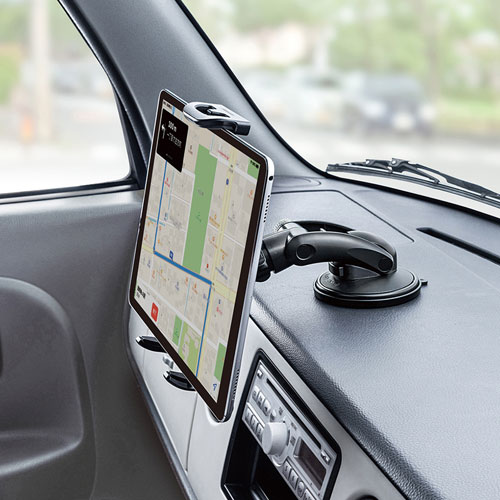 車載用タブレットホルダー（吸盤式・ダッシュボード取り付け・厚さ15㎜以下・ブラック）