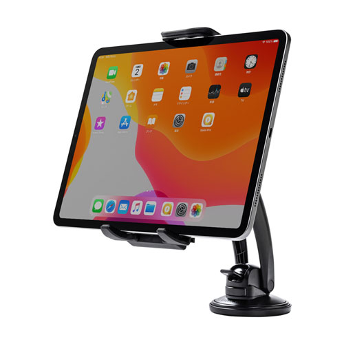 車載用タブレットホルダー（吸盤式・ダッシュボード取り付け・厚さ15㎜以下・ブラック）