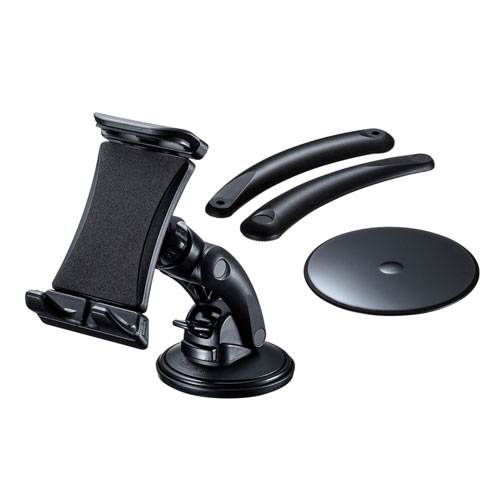 車載用タブレットホルダー（吸盤式・ダッシュボード取り付け・厚さ15㎜以下・ブラック）