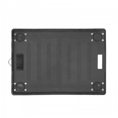 コンテナドーリー / 台車（75リットルサイズ・折りたたみコンテナ対応・片面オープン・耐荷重300kg・滑り止め付き・ロックキャスター・ネームプレート付き・ブラック）