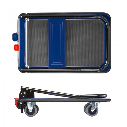 台車（ストッパー付き・ 折りたたみ・耐荷重150kg・滑り止め付き・スチール製・車載・傷防止ゴムラバー・荷崩れ防止プレート・倉庫・物流・業務用・ネイビー）