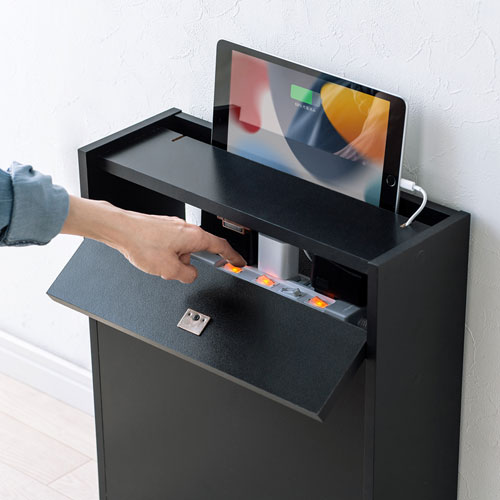 ケーブル＆タップ、ルーター収納ボックス（ブラック）